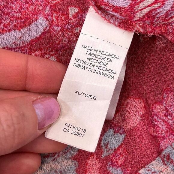 Lucky Brand Blouse Women's XL Red Split Neck Floral Long Sleeve Peasant Top Boho - Picture 12 of 13